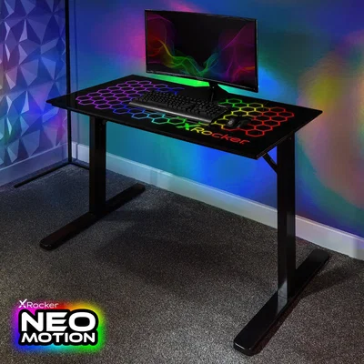 Dunelm X Rocker Spectrum Neo Motion LED Tempered Glass Gaming Desk Black