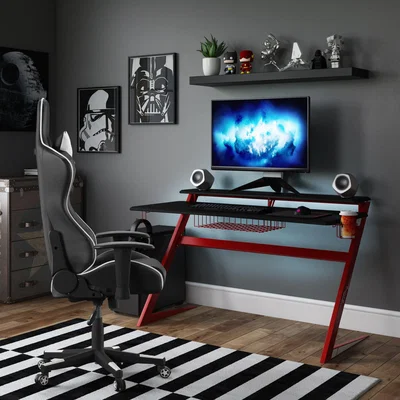 Dunelm Aries Gaming Desk Black/Red