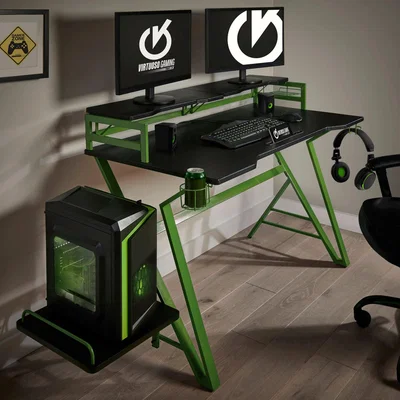 Dunelm Carbon Fibre Effect Green Gaming Desk Green