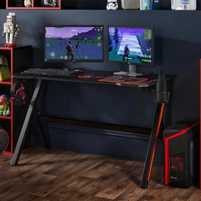 Dunelm Velar LED Black Gaming Desk Black/Red