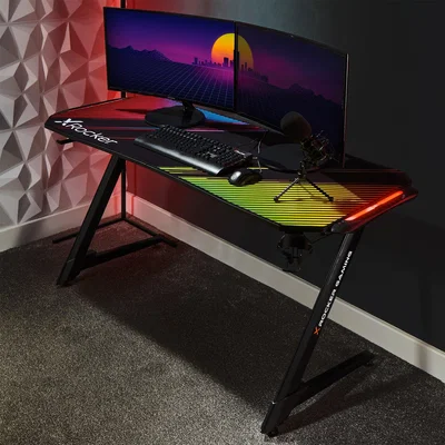 Dunelm X Rocker Jaguar Neo Motion LED Esports Gaming Desk Black