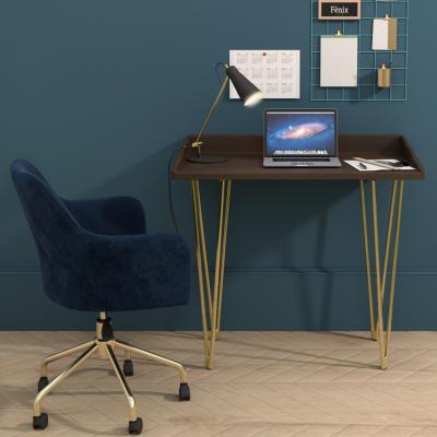 Furniture123 Walnut Desk with Hairpin Legs and Blue Velvet Office Chair Set - Inari - Marley