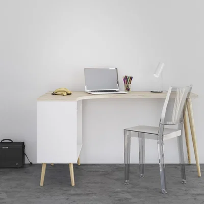 Furniture123 Corner Desk in White & Oak with 2 Drawers - Function