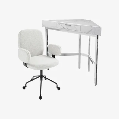 Furniture123 White Faux Marble Corner Desk & Cream Boucle Office Chair - Roxy - Lulu