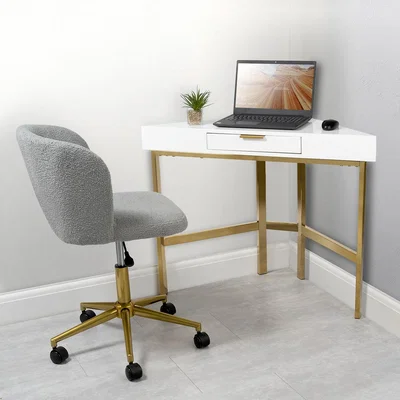 Furniture123 Small Corner Desk with Drawer in White Gloss - Roxy