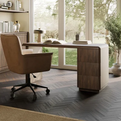 Furniture123 Dark Wood Modern Office Desk with Drawers - Banks