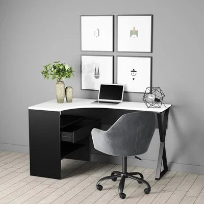 Furniture123 Black Corner Desk with White Top and Drawer - Karter
