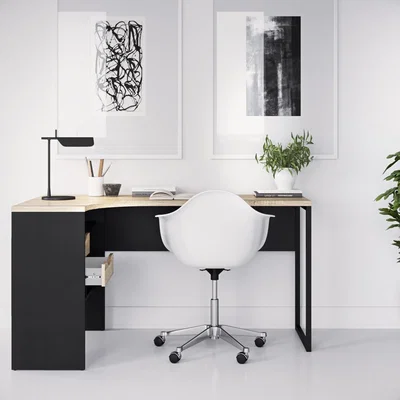 Furniture123 Corner Desk in Black & Oak with 2 Drawers - Function