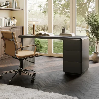 Furniture123 Black Modern Office Desk with Drawers - Banks