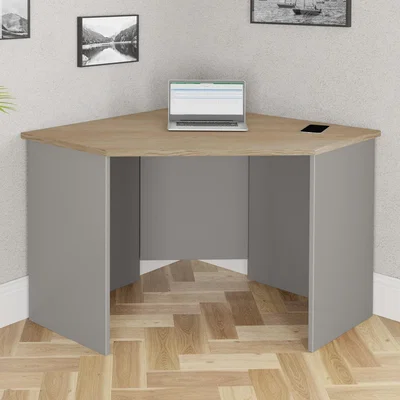 Furniture123 Light Grey Washed Oak Corner Desk - Denver