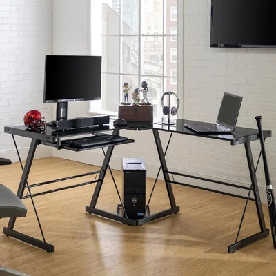Furniture123 Black Metal Office Corner Desk with Keyboard Tray - Foster