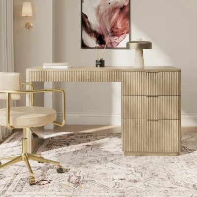 Furniture123 Light Oak Ribbed Office Desk with 3 Drawers - Valencia