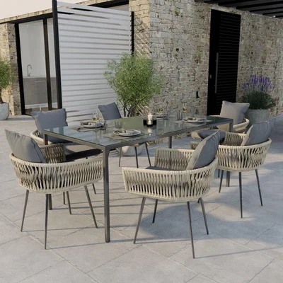 Furniture123 6 Seater Beige Rope Effect Dining Set - Como