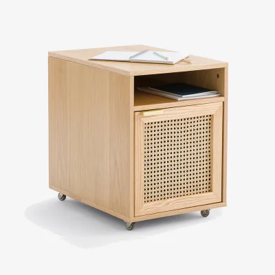 La Redoute Loris Oak Veneer and Canework Portable Office Desk Unit