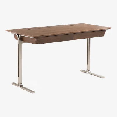 La Redoute Jackson Desk in Walnut Veneer with Satin Nickel Legs