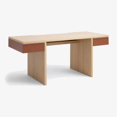 La Redoute Siem XL Desk in Oak Veneer with 2 Lacquered Drawers