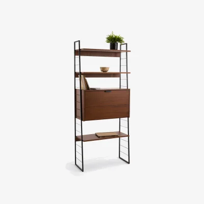 La Redoute Watford Vintage Metal & Walnut Veneer Secretary Shelf Desk
