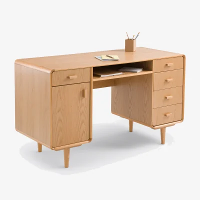 La Redoute Miji Oak Veneered Desk with 2 Cabinets