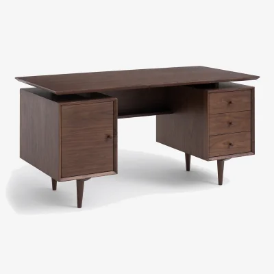 La Redoute Quilda Vintage Double Cabinet Desk in Walnut Veneer