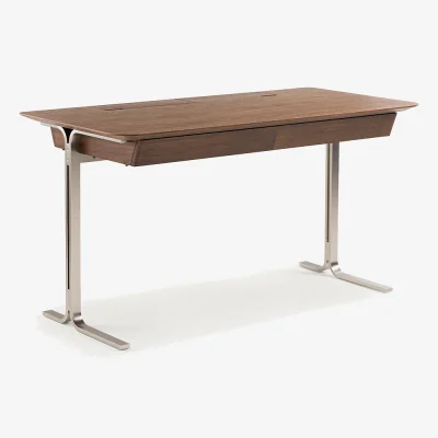 La Redoute Jackson Desk in Walnut Veneer with Satin Nickel Legs