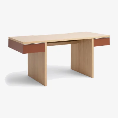 La Redoute Siem XL Desk in Oak Veneer with 2 Lacquered Drawers