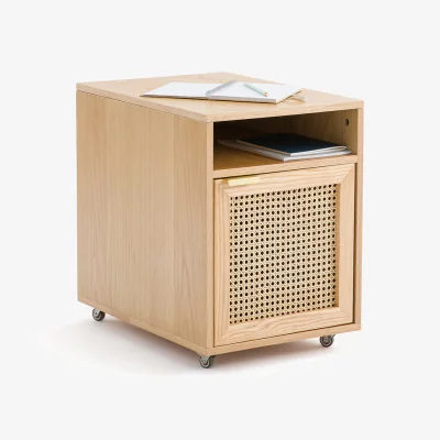 La Redoute Loris Oak Veneer and Canework Portable Office Desk Unit