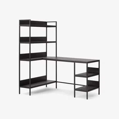 Made.com Lomond Adjustable Corner Desk, Brushed Charcoal Black & Mango Wood