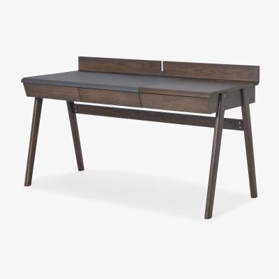 Made.com Calama Wide Desk, Dark Stain Oak & Grey Faux Leather