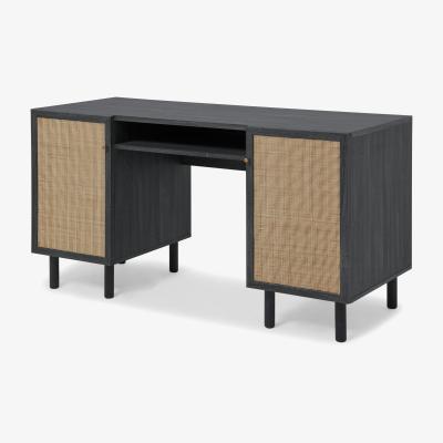 Made.com Pavia Wide Desk, Natural Rattan & Black Wood Effect