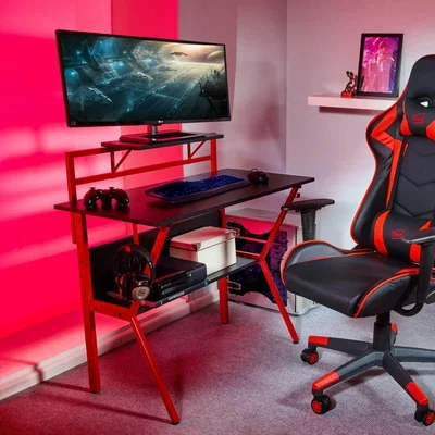 The Range Neo Ergonomic 2 Tier Gaming Desk - Red
