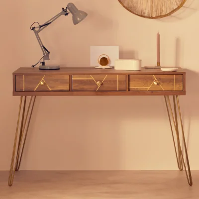 The Range Flori Three Drawer Desk - Brown