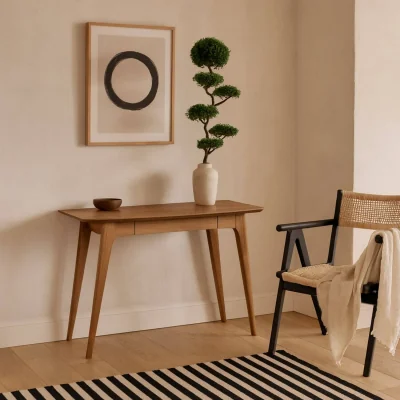 The Range Milan Veneer Desk with Integrated Drawer - Neutral