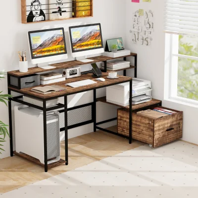The Range Office Desk with File Drawer - Brown