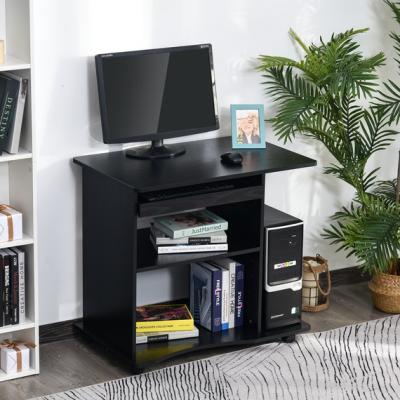 The Range Mobile Computer Desk with Sliding Keyboard - Black wood grain
