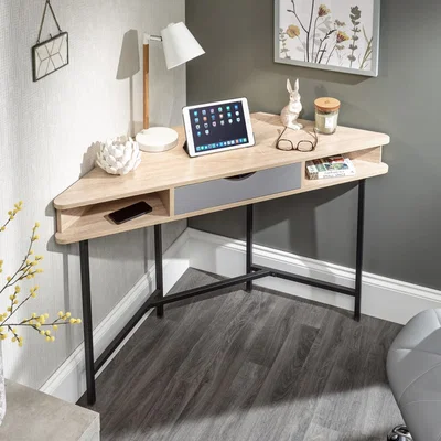 The Range Telford Corner Desk - Light Oak & Black