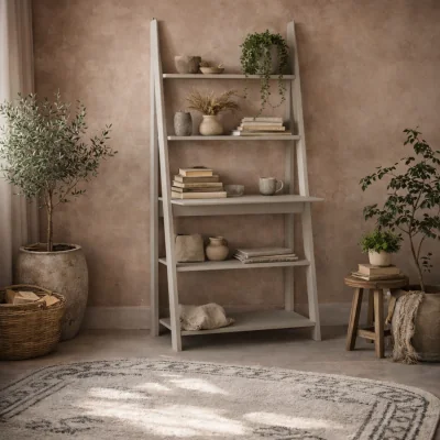 The Range Wyld Haus Athy Grey Wooden Ladder Desk with 3 Open Shelves - Grey