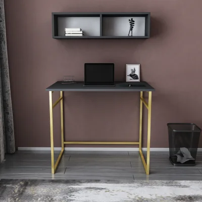 The Range Hussum Study Desk - Gold and Anthracite