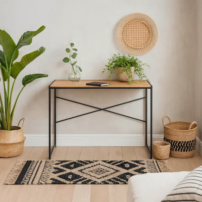 The Range El Paso Desk - Wild Oak-Effect Top, Black Metal Base - Neutral