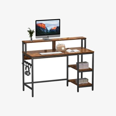 The Range Gaming Computer Desk with Storage Shelves and Monitor Stand - Brown