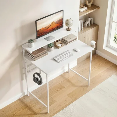 The Range HOMCOM Computer Desk, 80cm Home Office Study Table with Hutch Shelf - White