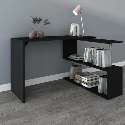 The Range WestWood Rotary L Shape Corner Desk w/ Shelves - Black