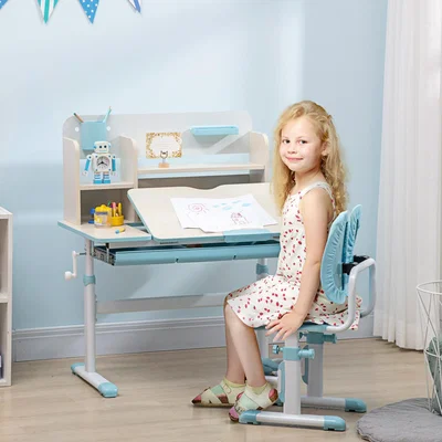 The Range Height Adjustable Ergonomic Kids Desk and Chair Set - Blue