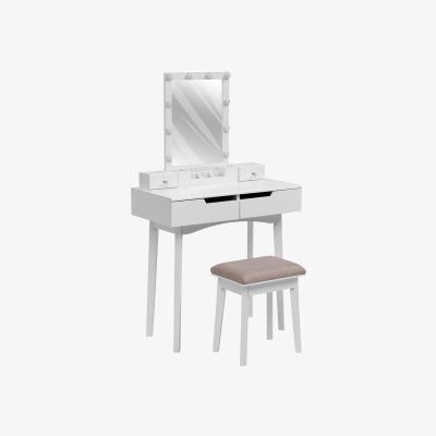 The Range Modern Makeup Desk Set with Lighted Mirror and Stool - White
