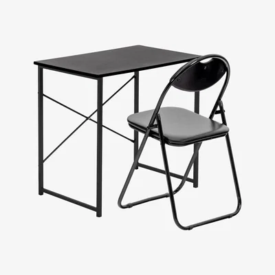 The Range Compact Wooden Top Computer Desk  Folding Chair 2 Piece Set - Black/Black