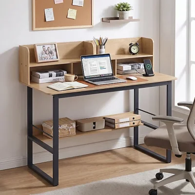 The Range 120cm Computer Desk with Storage Hutch Shelf - Oak