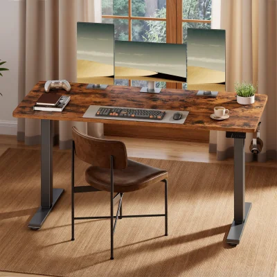 The Range Height Adjustable Desk, Electric Standing Desk - Rustic Brown