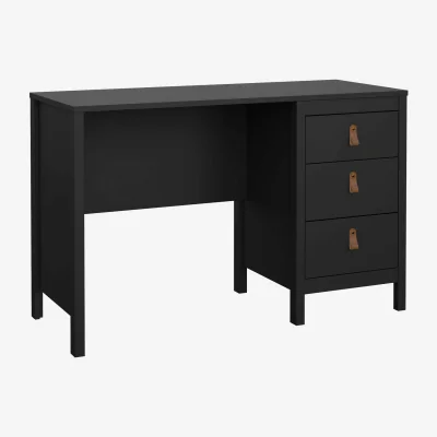 The Range Wildberry Matt Black 3-Drawer Wooden Desk with Leather Handles - Matt Black