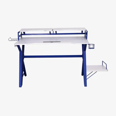 The Range Virtuoso PRO VX01 Gaming Desk with Raised Shelves in White  Blue - Blue