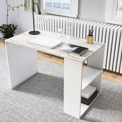 The Range Deserto Computer Desk - White and Marble Pattern  - White and Marble