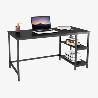 The Range Computer Desk Industrial Office Desk with 2 Shelves Study Desk - Black